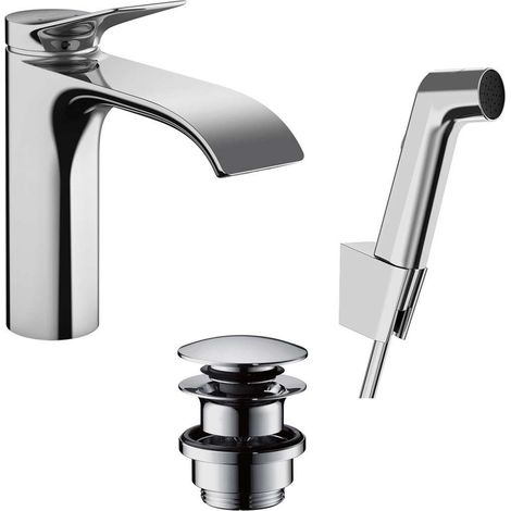 Hansgrohe Vivenis - Grifo de lavabo con ducha de bidé, con desagüe Push-Open, EcoSmart, cromo 75210000