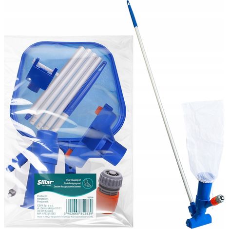 Kit de nettoyage de piscine, aspirateur + manche télescopique + épuisette + raccord, 5 pièces, Sillar