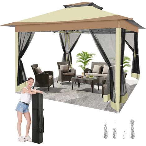 Gazebo impermeabile con zanzariera, colore kaki scuro. (1/2)