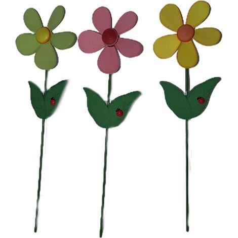 Fiore girandola rosa verde giallo in legno decorazione addobbi per la casa set6 per abbellire terrazzo giardino a tema primavera (1/4)