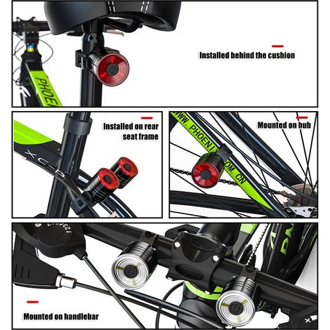Phare arrière vélo USB rechargeable, étanche IPX5, 3 modes lumineux, sécurité cyclisme nocturne (1/4)