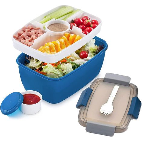 lunch Box Adultes Large(bleu), 2000ml Bote Repas Salade Durable, Sans Bpa, Bento Lunch Box Avec Couverts,botes Repas Micro Onde Pour Les Voyages C (1/5)