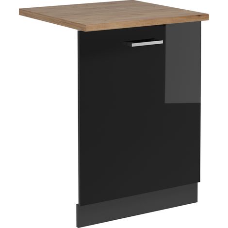 Façade de lave-vaisselle R-Line, Noir Haute brillance, 60cm , PT Chêne, Vicco