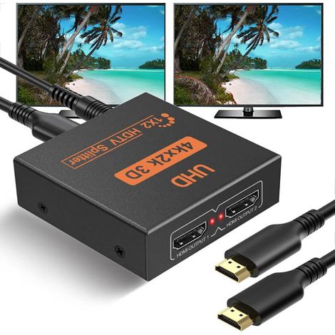 Splitter HDMI 1 in 2 Out, Splitter 4K pour 2 Moniteurs, Adaptateur Multi HDMI pour PC, Ordinateur Portable, HDTV, Projecteur, 1 Entrée 2 Sorties, Pas d'Extension (1/5)