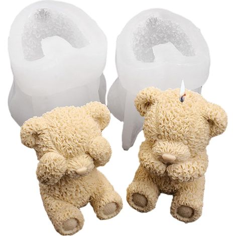 Bear Mould, 2 Pieces Cute Teddy Bear Silicone Mould, Non-Stick Soft Silicone Moulds for Chocolate, Ice Cubes, Candle, Pudding, Soap (1/5)