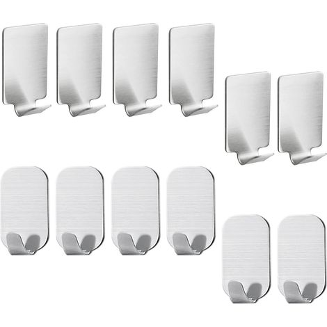 ZOLGINAH Lot de 12 crochets adhésifs en acier inoxydable - Crochets muraux adhésifs solides - Pour salle de bain, cuisine, ménage - Sans clous - Imperméables et antirouille (1/5)