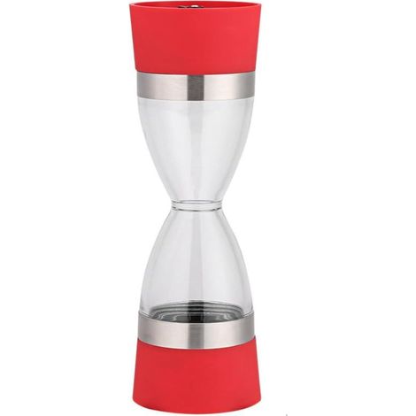Moulin à sel et poivre 2 en 1 à double tête avec moulin en céramique réglable, saupoudreuse à épices rechargeable avec fenêtre en acrylique transparent (rouge) (1/5)