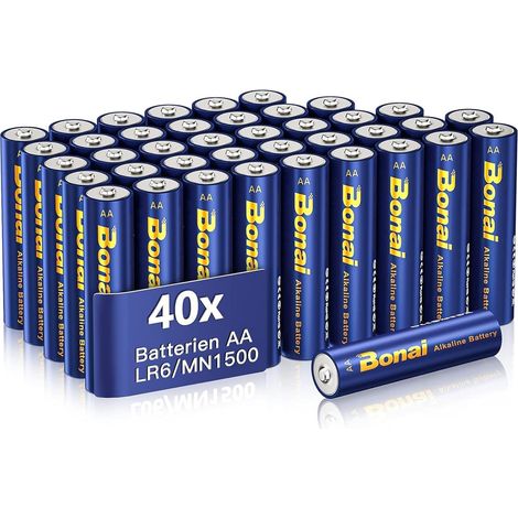 Piles Alcalines AA LR06 (1.5 V), Lot de 40, Longue Durée, Technologie Double Étanchéité, Puissantes, Idéales pour Réveils, Jouets Électriques et Appareils à Forte Puissance Instantanée (1/5)