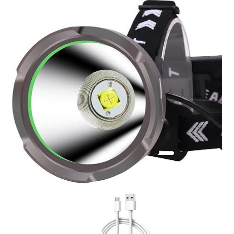 Lampe Frontale LED Rechargeable Puissante 15000 Lumens, Longue Portée XHP90 Spotlight Lampe Frontale LED Ultra Puissante 4 Modes Projecteur Torche Frontale avec Réflecteur Aluminium(Grande) (1/5)