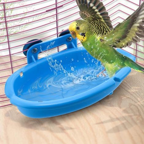Ducha para pájaros - bañera/comedero para pájaros, ideal para jaulas de loros, periquitos y canarios (azul) (1/5)