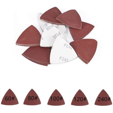 Promotion, Disque de Ponçage Feuilles Abrasives Triangle Disques Abrasifs 80 x 80 x 80 mm Grain 60/80/100/120/240 pour Ponceuse 55 PCS,AAFGVC (1/5)
