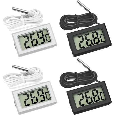 Refrigerator Thermometers, Digital LCD Thermometer with Waterproof Probe for Refrigerator, Freezer, Aquarium (2 Black and 2 White)