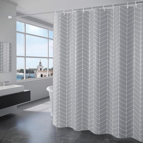 Shower curtain 180 x 180 cm, waterproof polyester fabric, machine washable, with 12 hooks, grey (1/5)