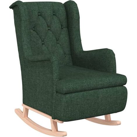 Fauteuil à bascule en bois d'hévéa vert foncé (1/5)