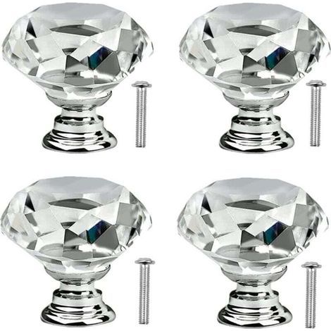 4 Poignées De Porte En Verre Cristal 30mm Pour Meuble Tiroir Commode Cuisine Placard (1/4)