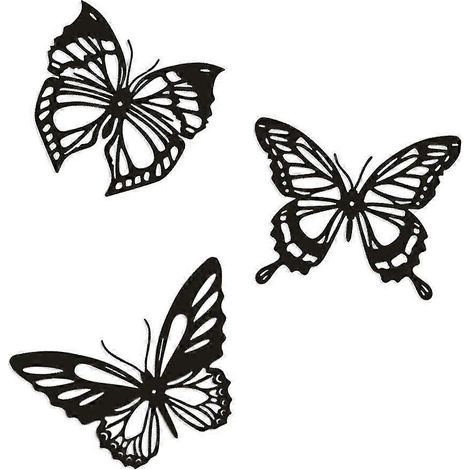 Lot de 3 décorations murales papillon en métal noir, style rustique, pour la maison ou le bureau. (1/5)