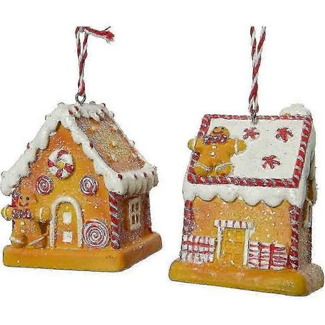 Boule de Noël WJTG Sapin de Noël en polyrésine 6,5 x 5 x 7 cm Gingembre Petite maison