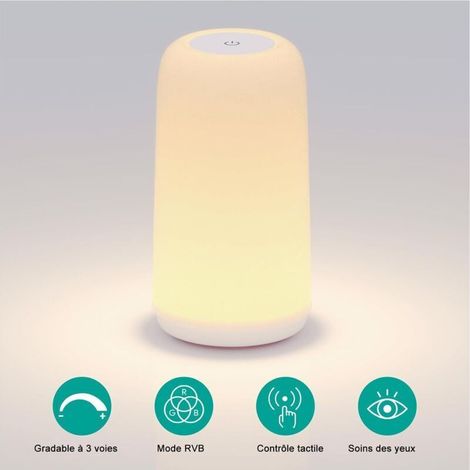 Vielseitige RGB-Touch-Nachttischlampe, dimmbare Tischleuchte mit 3 Helligkeitsstufen, elegantes Design, sanftes, flimmerfreies Licht, ideal für Schlafzimmer oder Büro, Geschenkidee (1/4)