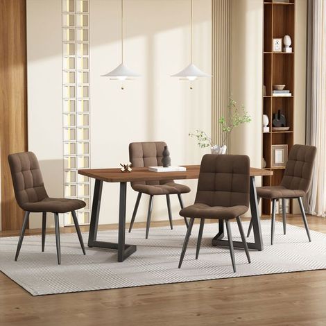 Ensemble table à manger 120x70, design moderne table et chaises, plateau noyer, chaises velours, structure métal (1/5)