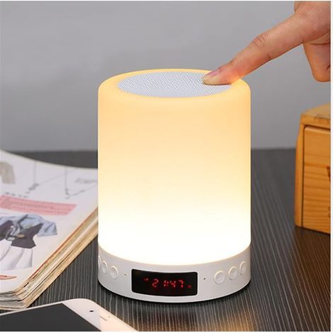 Altoparlante Bluetooth con luce notturna, sensore touch, lampada da comodino con sveglia, altoparlante wireless portatile, lampada da tavolo, sveglia digitale, ricarica USB, lampada da tavolo LED port (1/5)