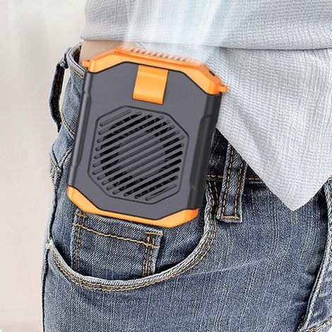 Ventilatore portatile a cinghia 2025 - 5 velocità - 13.000 giri/min Modalità Turbo - Con torcia a LED - Ideale per attività all'aperto (arancione)