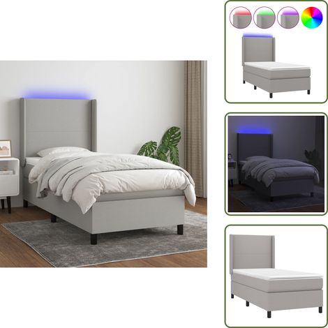 Cama gris claro - vidaXL Cama box spring colchón y luces LED tela gris claro 90x200 cm - Cama con muelles ensacados