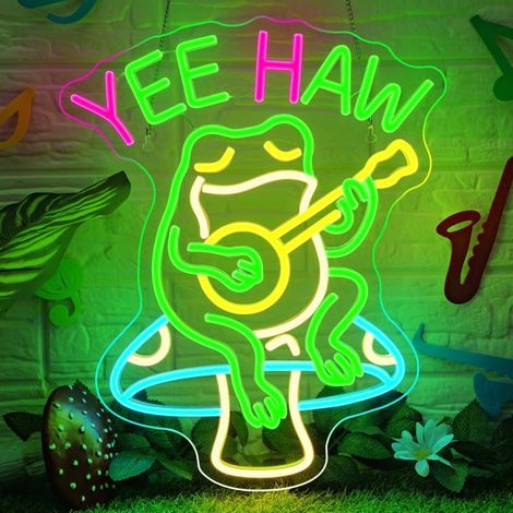 Frog Néon Led Grenouille Guitare Enseigne Lumineuse Alimenté Par USB 6 Niveaux Réglables Yee Haw Lampe Néon Décoration Murale (1/5)