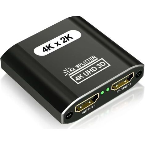BUNTHAUS Splitter HDMI 2 Sorties - Aluminium Splitter HDMI 4K 1 Entrée 2 Sorties Affichage Simultané, pour Xbox PS3 PS4 Lecteur Roku Blu-Ray HDTV Apple TV et Plus Appareil