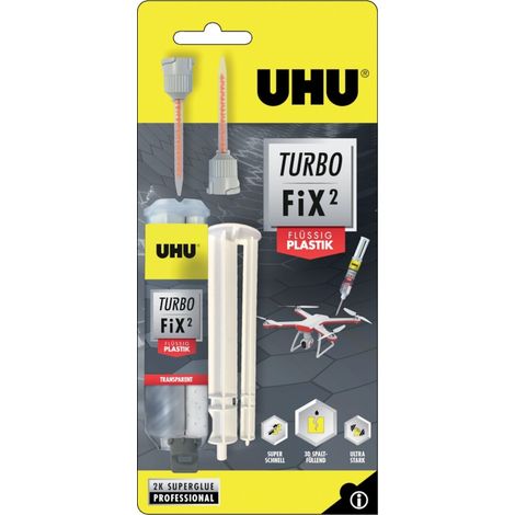 UHU 2K-Reparaturkleber Turbo Fix² Flüssig Plastik 10g transparent Doppelspritze 6 Stk (1/3)