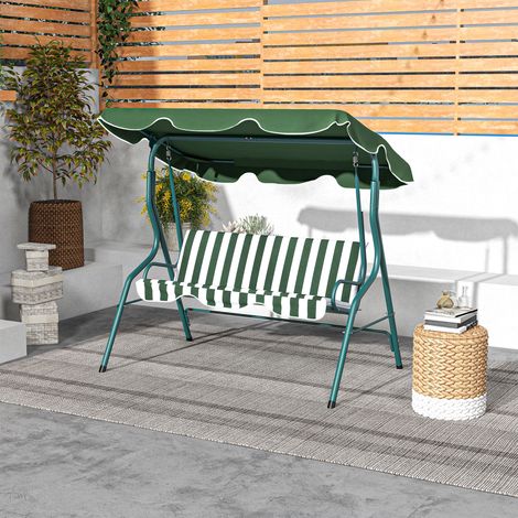 Gartenschaukelstuhl mit verstellbarem Sonnendach, wasserdichtem Stahlrahmen für Terrasse und Balkon, 170 x 110 x 153 cm, Grün