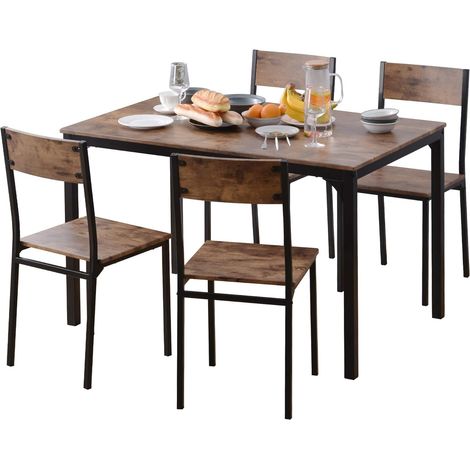 NEED Ensemble de Table à Manger et 4 Chaises pour 4 Personnes pour Salle à Manger et Salon, Cuisine Marron Vintage (1/5)