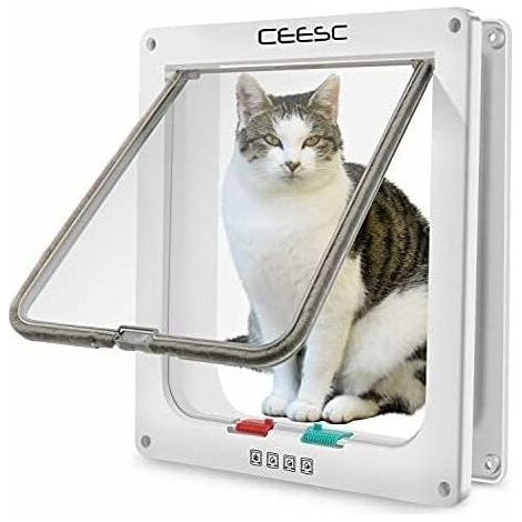 Chatière pour chat et petit chien – 4 positions verrouillables – Installation facile – Dimensions XL 25x5.5x27.7cm – Plastique durable blanc (1/4)
