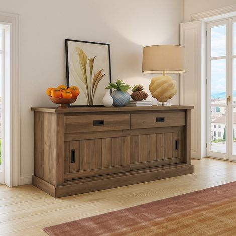 Kommode Lupara, Anrichte 2 Böden, 2 Schubladen, 2 Türen, 138x50x95h cm Braun Nussbaum (1/3)