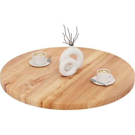 LAMO Manufaktur Plateau de table rond 80 cm en bois naturel Dessus rond de table à manger, de cuisine, de bistrot Épaisseur : 40 mm Couleur : Foncé