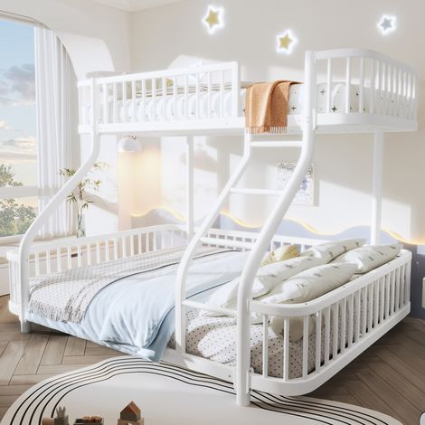 Lit mezzanine 90x200 cm et 140x200 cm avec échelle, Lit superposé garde-corps, cadre en fer blanc, idéal chambre enfant ou fratrie – BATDTECH (1/5)