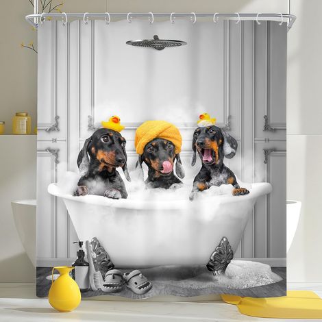 Rideau de Douche Amusant pour Enfants, garçons, 152,4 x 183 cm (l x H), Motif Teckel Qui se baigne dans la Baignoire, Animal Mignon, Chiot Animal de Compagnie, Rideau de Douche hilarant pour (1/4)
