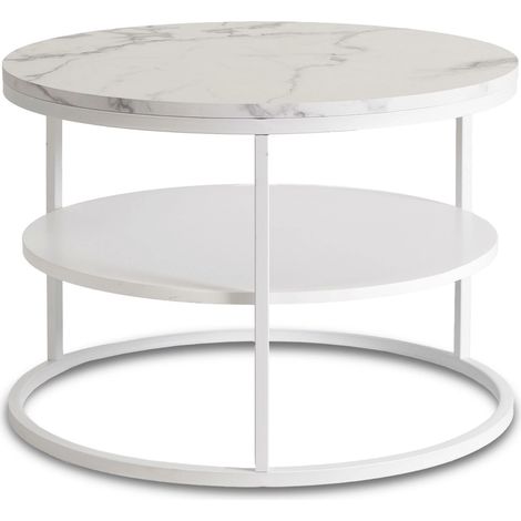 Couchtisch mit Ablage, ca. 70 cm, weißer Marmor/modernes Design (1/5)