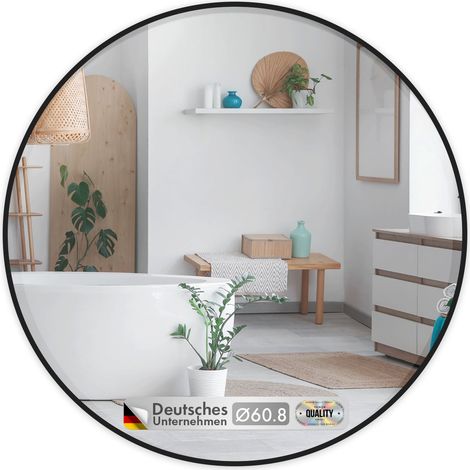 Wandspiegel Bella Runder Spiegel mit schwarzem Rahmen aus Aluminiumlegierung Ø 60 cm