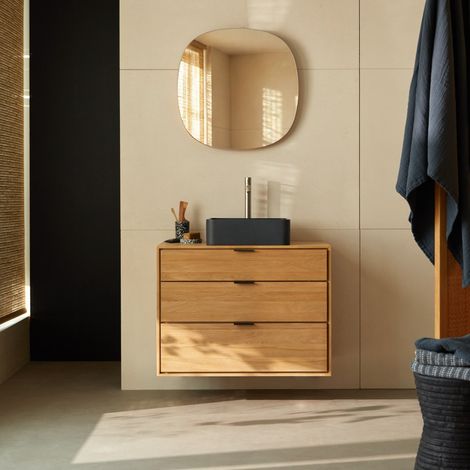 Meuble de salle de bain en chêne massif 80 cm Senson (1/5)