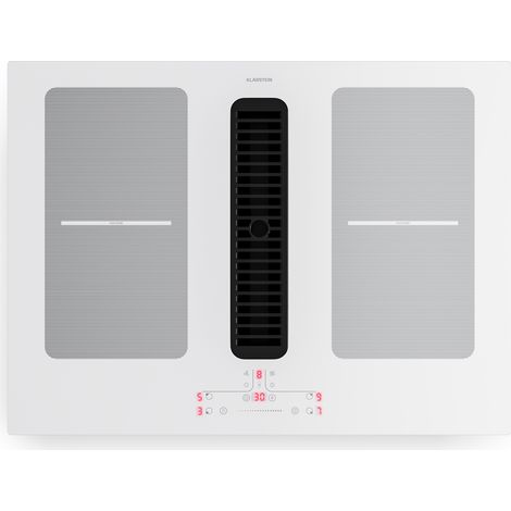 Klarstein Full House Plaque Induction Avec Hotte Intégrée - 4 Zones, 7335W Boost, Commande Tactile, Zones Flexibles, Minuterie, Sécurité Enfants, Vitrocéramique 70cm, Plaque Aspirante, White (1/5)