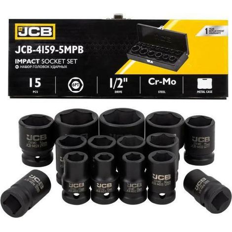 Jcb  Sets de impact de bits de 15 Stück 1/2" 6 Seiten (10-32mm)