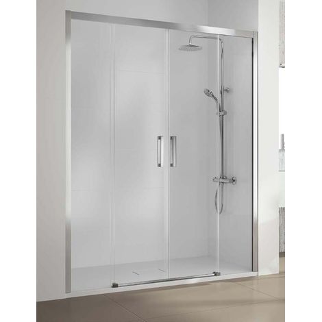 Mampara de Ducha Frontal - 2 Hojas Fijas y 2 Puertas Correderas -Cristal de Seguridad de 6 mm - Modelo Cuatrocientos 4 (180 - 186 cm) (1/2)