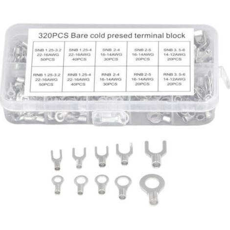 320 pièces Kit de connecteurs à fourche à anneau Cosses de fil non isolées Bornes de câble de batterie Fourche à sertir en cuivre électrique ronde,DUBUNS (1/2)