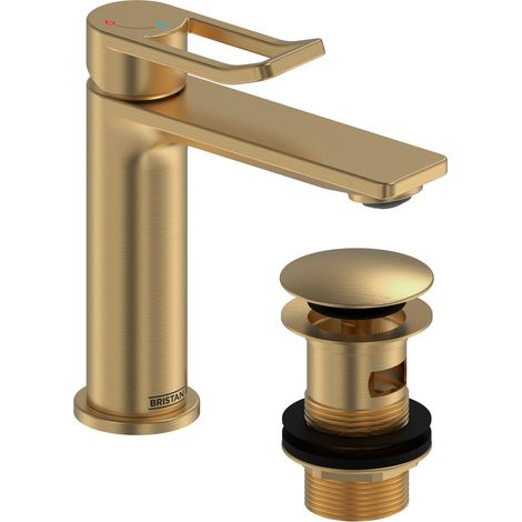 Bristan Saffron Eco Start Basin Mixer Tap with Clicker Waste - Brushed Brass (1/3)