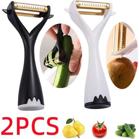 Éplucheur de légumes - Multifonctionnel - Acier inoxydable - Design ergonomique - Blanc et noir - 2 pièces (1/4)