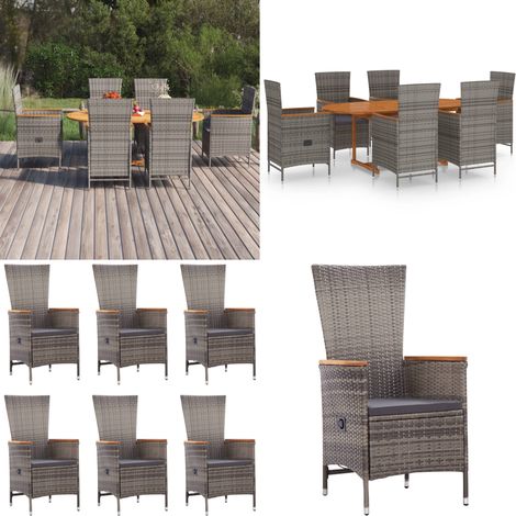 Set Mobili da Pranzo per Giardino 7 pz in Polyrattan Grigio - Tavolo da pranzo esterno - Sedie da pranzo esterno