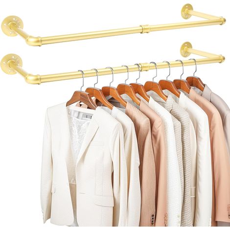 2 barres à vêtements dorées : tube industriel mural de 92 cm pour dressing, boutique, affichage de vêtements par 2025 (1/5)