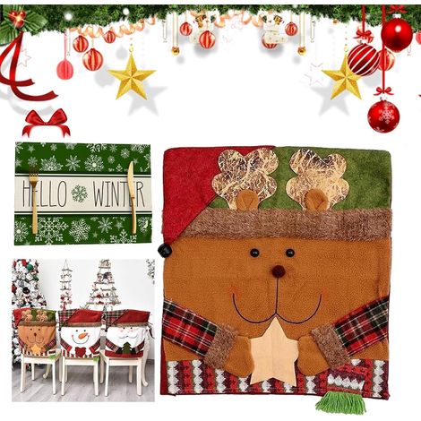 Adorables housses de chaise de Noël - Mise à niveau 2026 - Housses de dossier de chaise de Noël pour réunion de vacances - Décoration intérieure pour les vacances (C) (1/5)