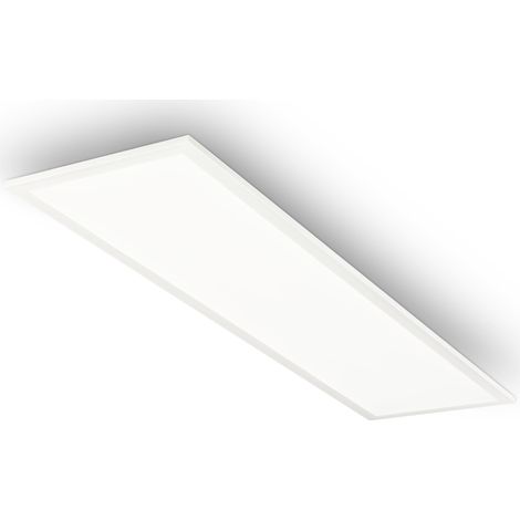 Panneau LED avec lumière blanc neutre, IP44 protection contre les éclaboussures, dalle led, panneau plafond, plafonnier, lustre salon, lustre cuisine, 100x25x6 cm, blanc (1/5)