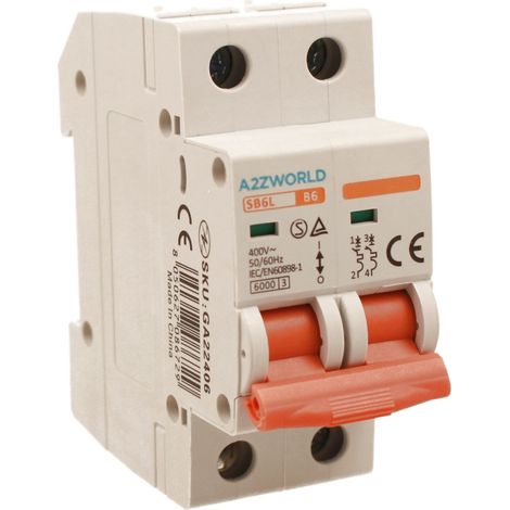 MCB Interruttore Magnetotermico Automatico Curva B 2P 2M 6000A AC 400V IP20 SB6L, Corrente Disponibili 6A 10A 16A 20A 25A 32A 40A 50A 63A  (B6A)